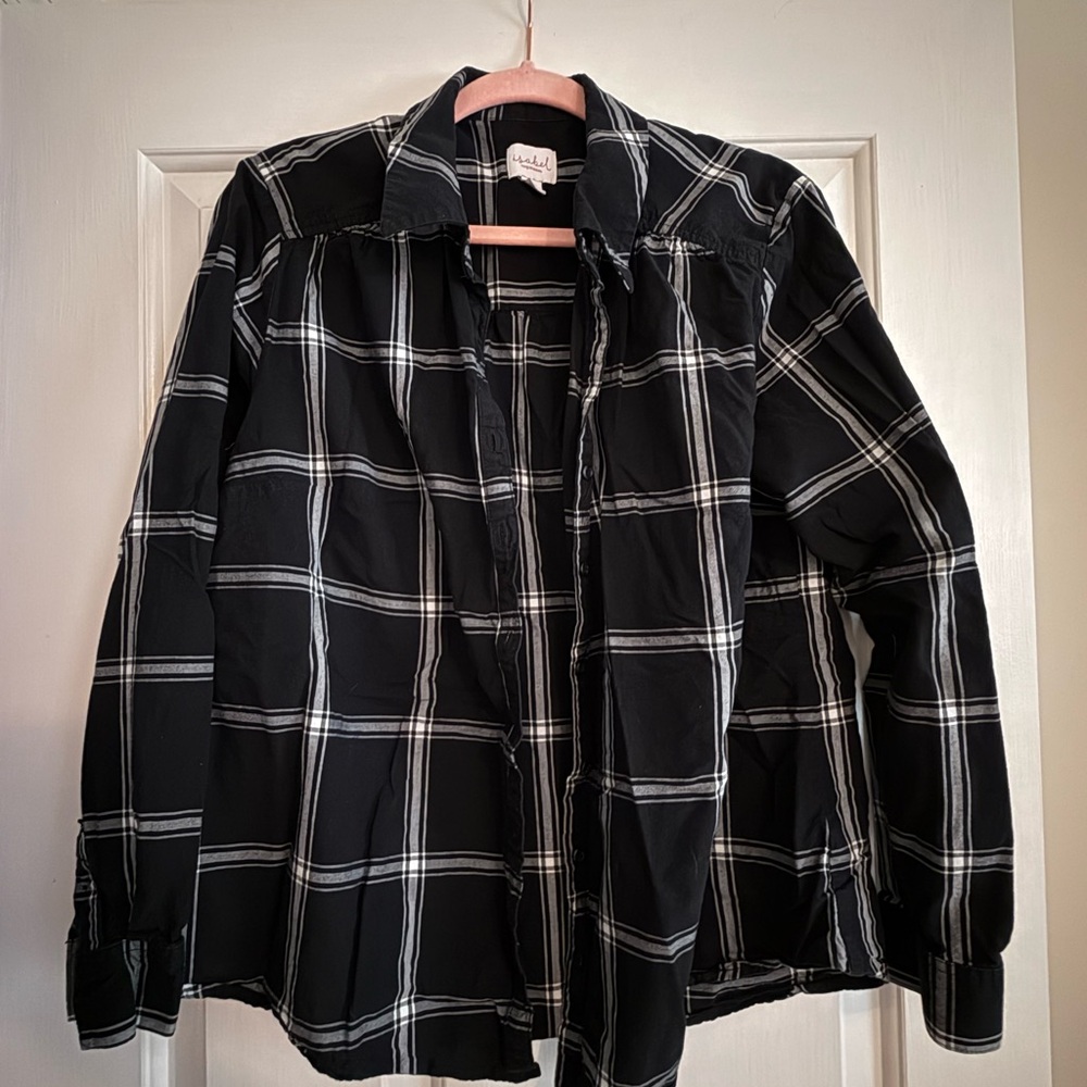 Isabel Maternity by Ingrid & Isabel Black and White Plaid Button Down Shirt